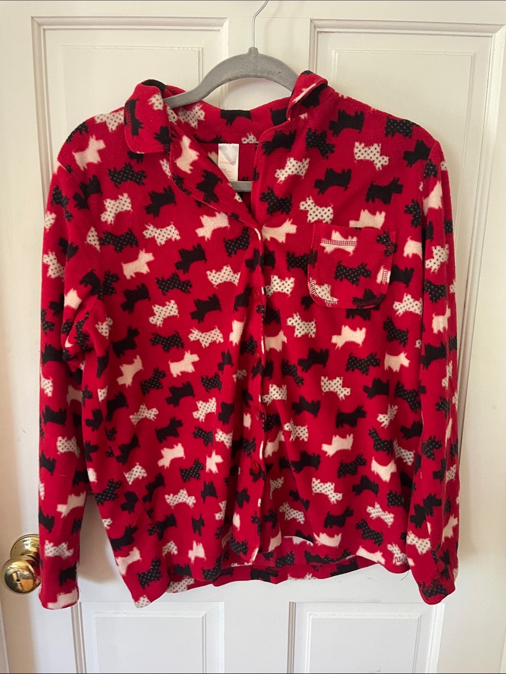 Covington Red Black and White Fleece Pajama Top with Dog Print